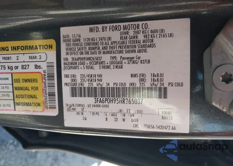 2017 Ford Fusion Se z USA, uszkodzony, nr VIN 3FA6P0H95HR265037